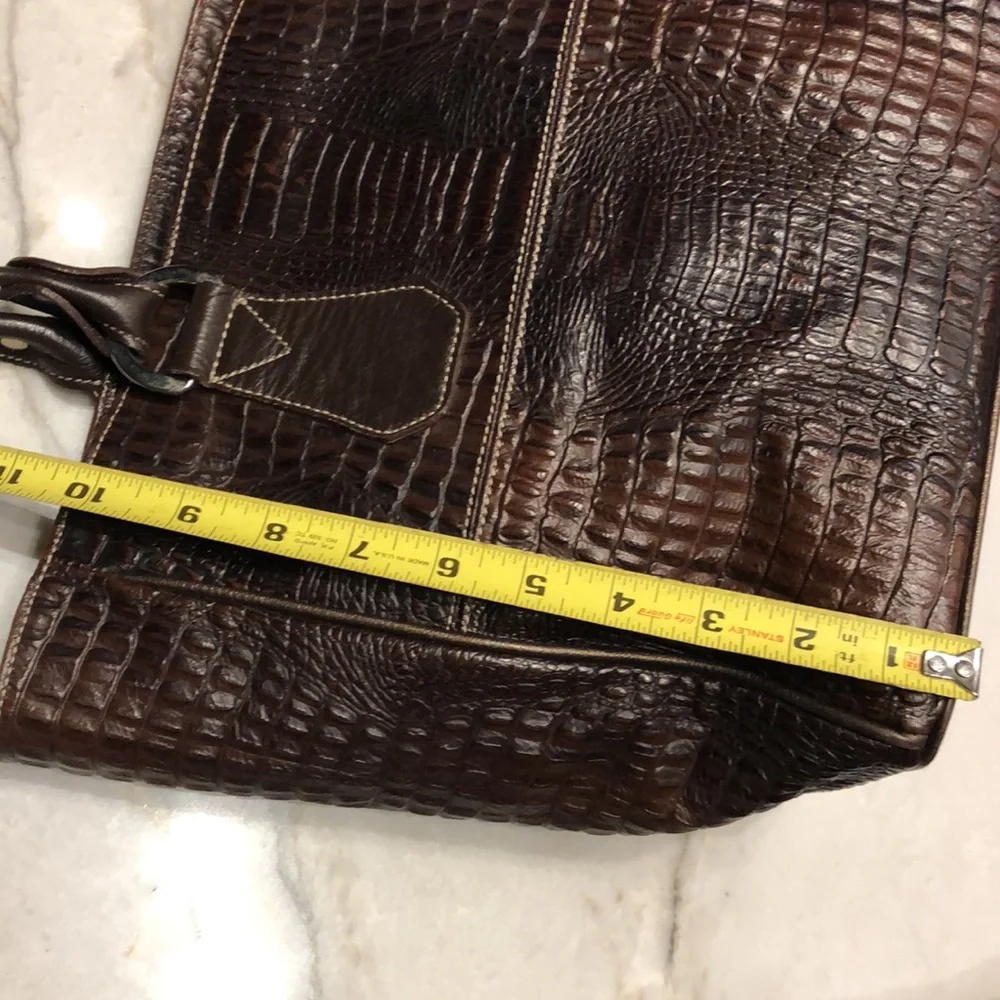Arpiel genuine leather tote bag, croc texture brown
